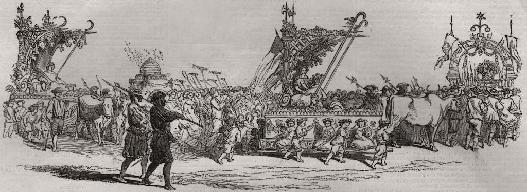 Fete des vignerons, Vevey. Cars Ceres Pallas. Summer/spring. Switzerland 1851